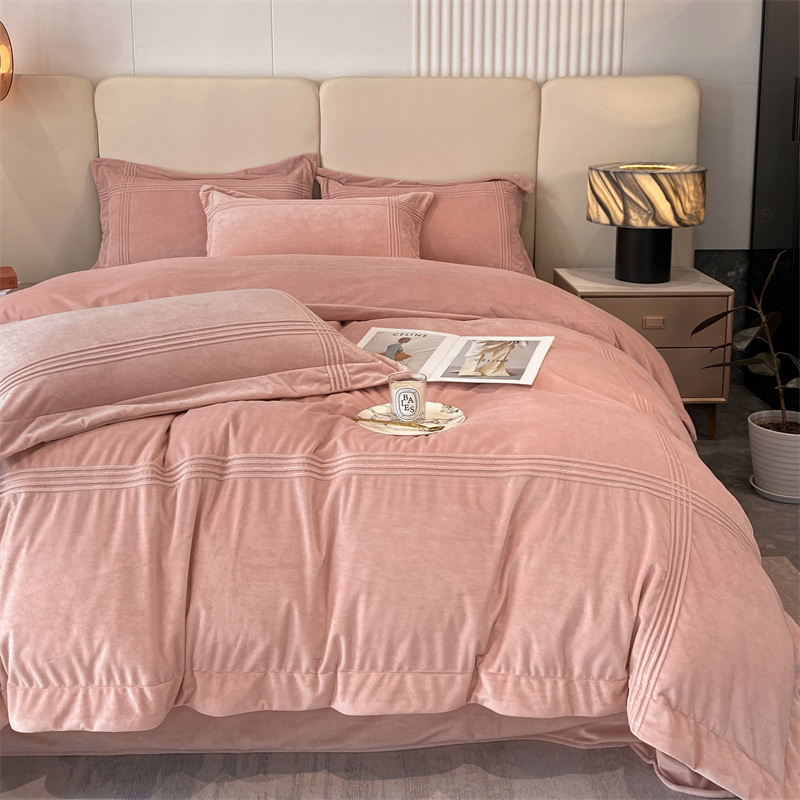 2025冬季新款婴儿绒埋绳款四件套双面绒四件套轻奢加厚纯色月