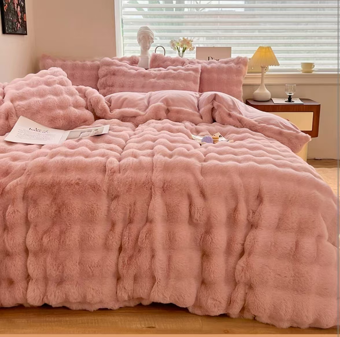 加厚冬季被子粉色托斯卡纳仿兔毛轻奢高货