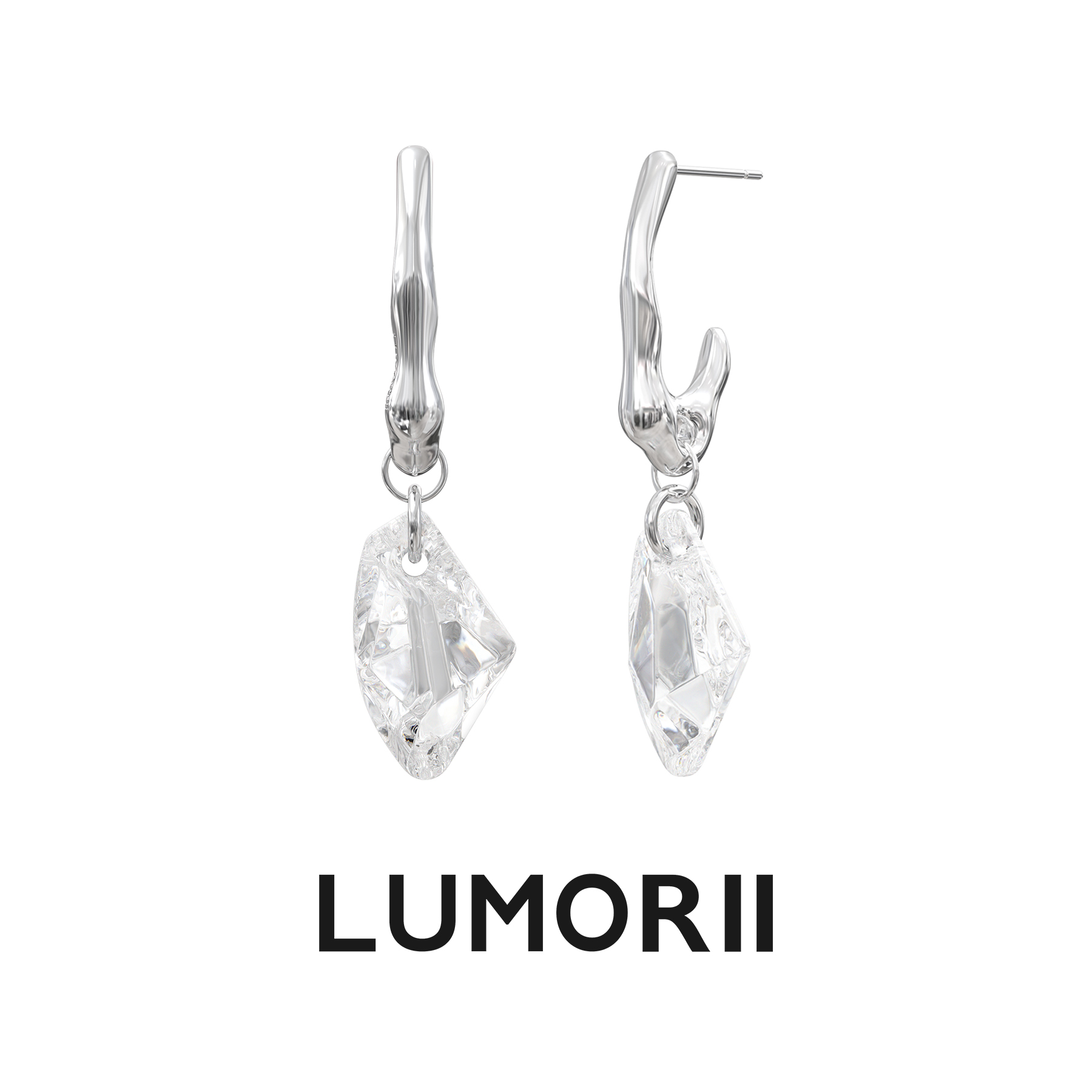 LUMORII 铜合金仿水晶耳饰 不规则几何水晶耳饰 ins冷淡风高级感