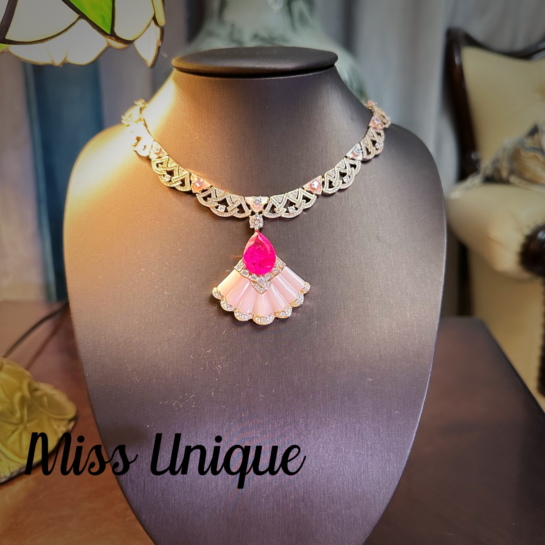   S6094外贸粉色大扇子项链