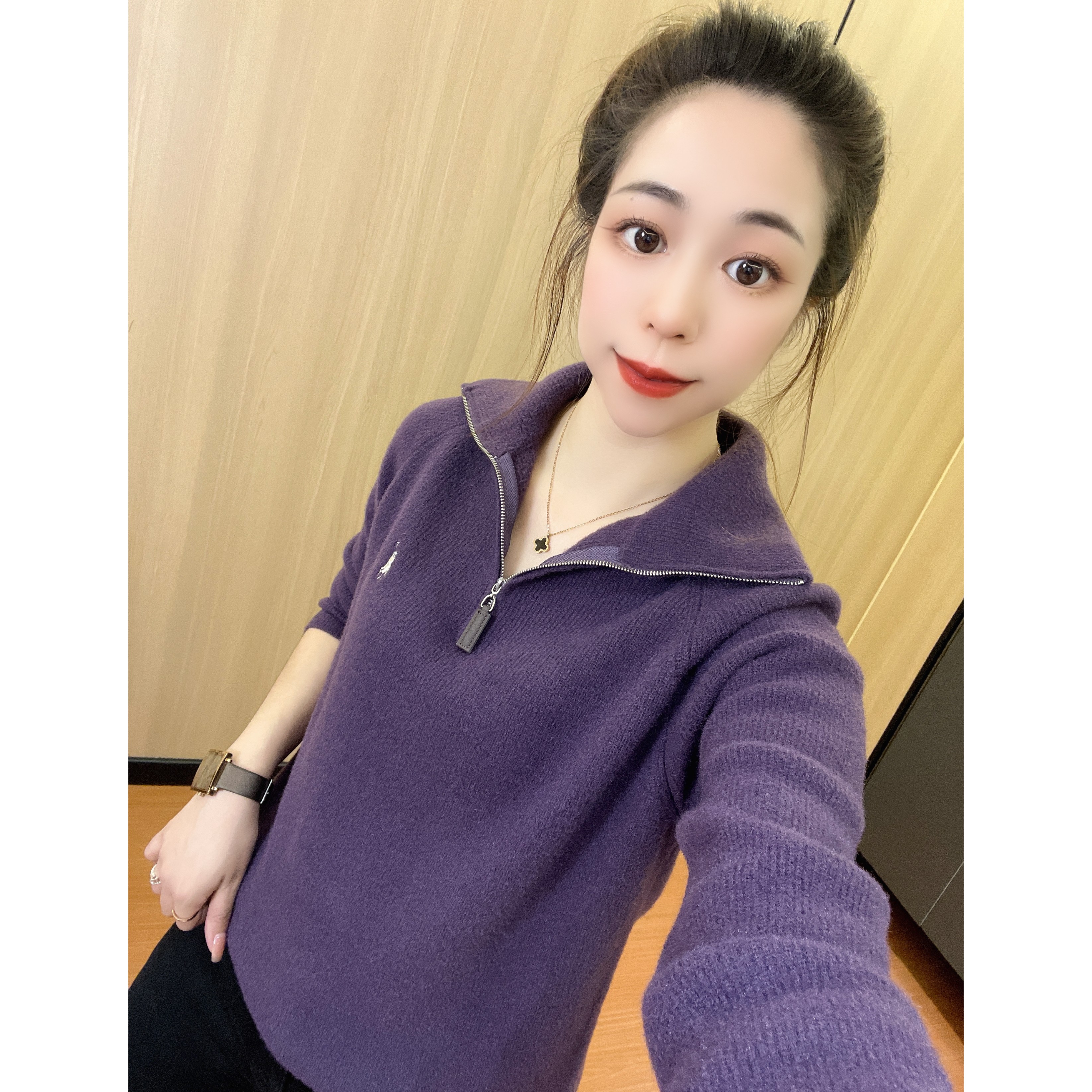 冬季（双面呢毛衣）新款polo领刺绣气质水晶呢不起球拉链毛衣