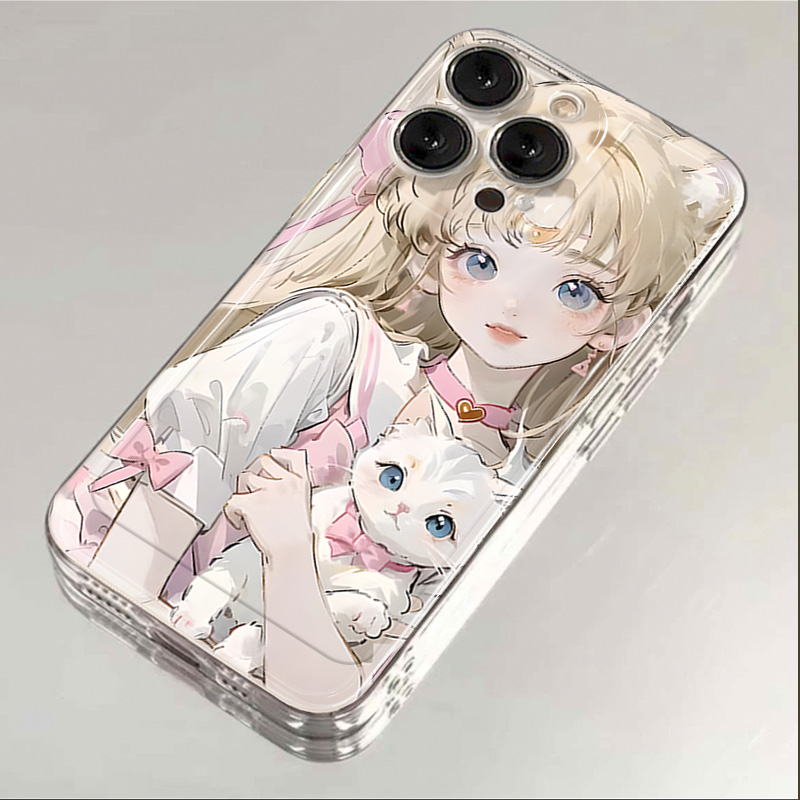 抱猫少女iphone15苹果手机壳14promax硅胶13pro透明12高级11全包