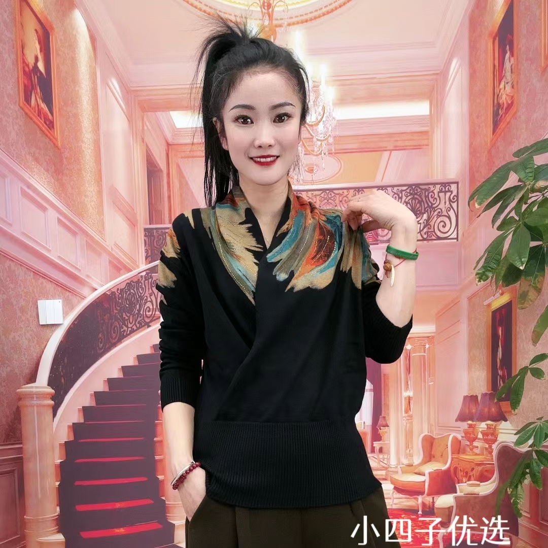 【化羽！气质款~气场全开】设计款V领显瘦民族风百搭洋气针织衫