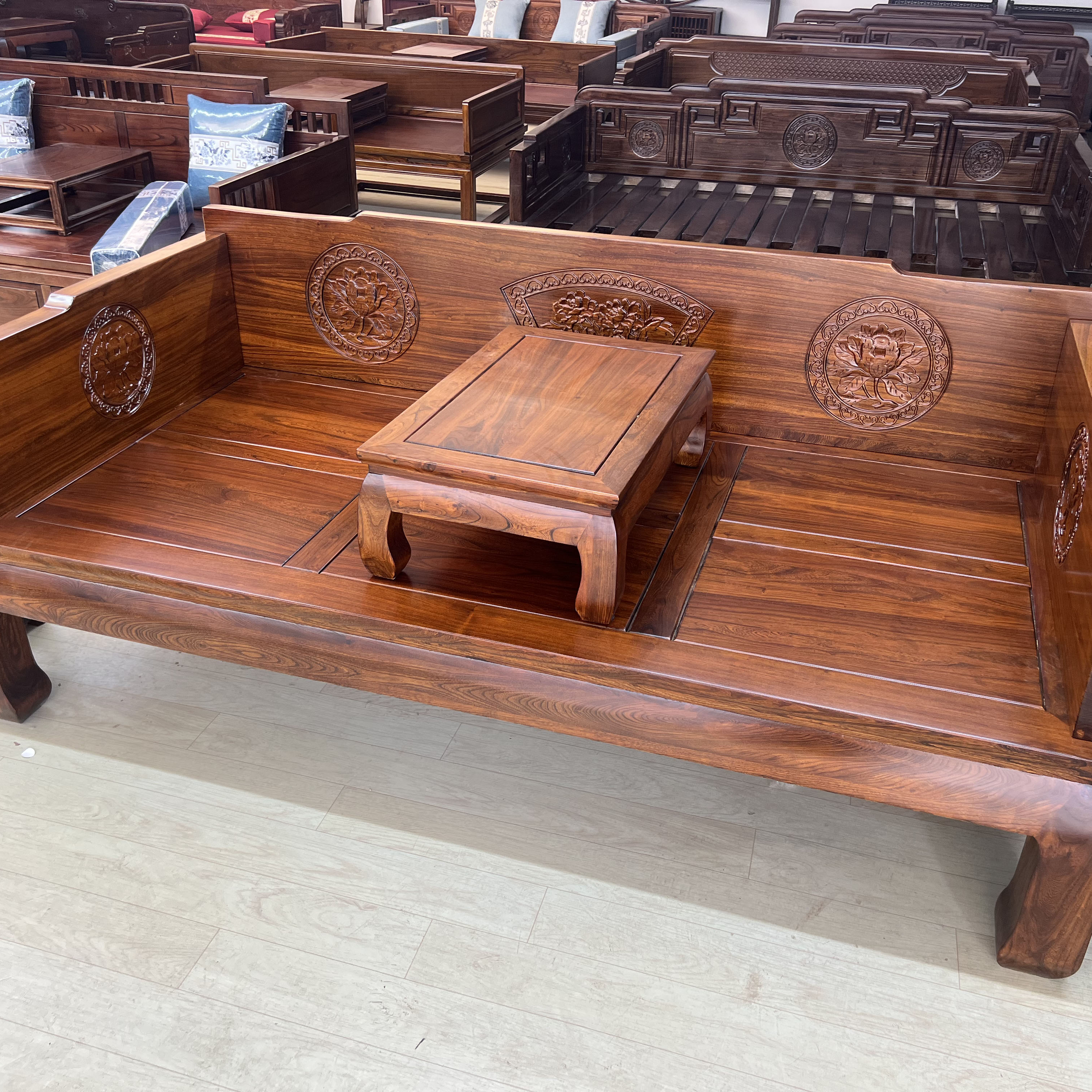 新中式实木罗汉床北方老榆木小户型明清罗汉榻床榫卯榆木仿古沙发