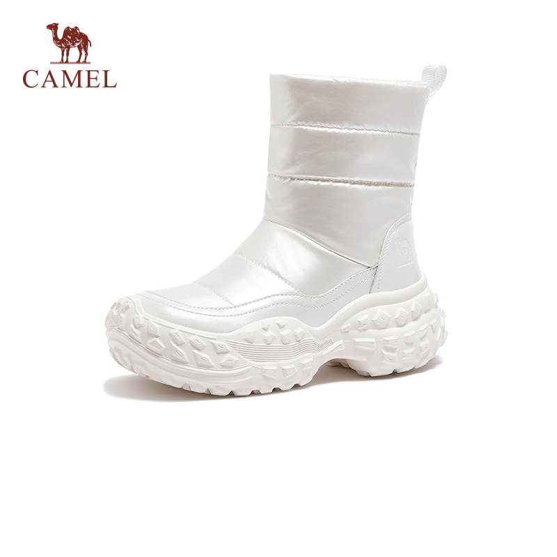 骆驼女鞋2024冬季保暖时尚雪地靴户外防寒超轻厚底雨伞布鞋面女