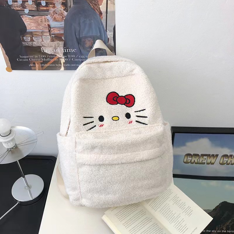 日系卡通可爱kitty猫羊羔毛大容量少女ins可爱毛绒秋冬【休闲背包】