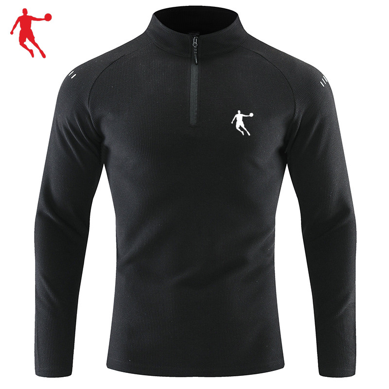 乔丹青年冬季加绒卫衣男立领半拉链春秋薄款长袖T恤男士春秋季