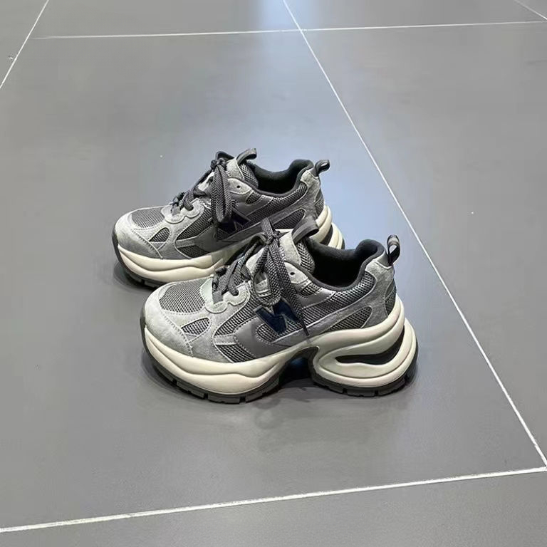 红蜻蜓牌复古厚底2023鞋女新款软皮ins运动鞋增高百搭厚底老爹休