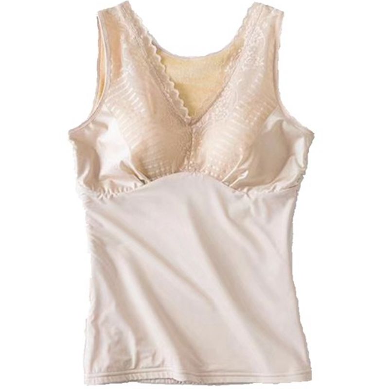上衣背心打底加绒无痕保暖塑身免穿文胸蕾丝大码美背女士薄款秋冬