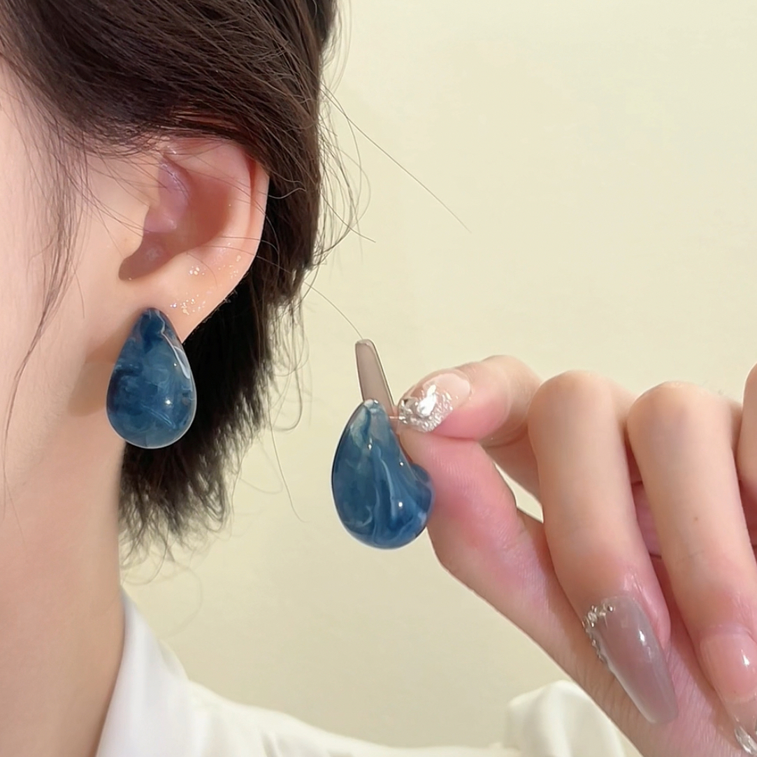 非金属树脂耳饰 春夏晕染水滴耳环显白海蓝色气质网红耳钉简约ins