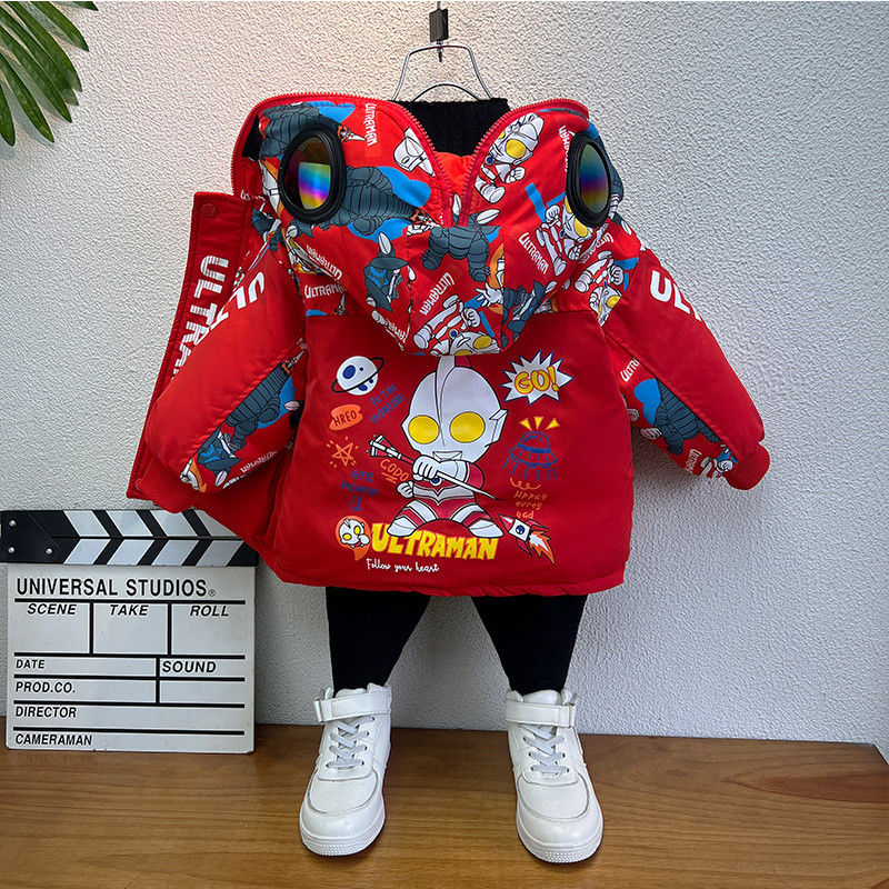 23新款洋气宝宝冬装奥特曼棉衣外套儿童加厚保暖棉袄男童棉服冬季