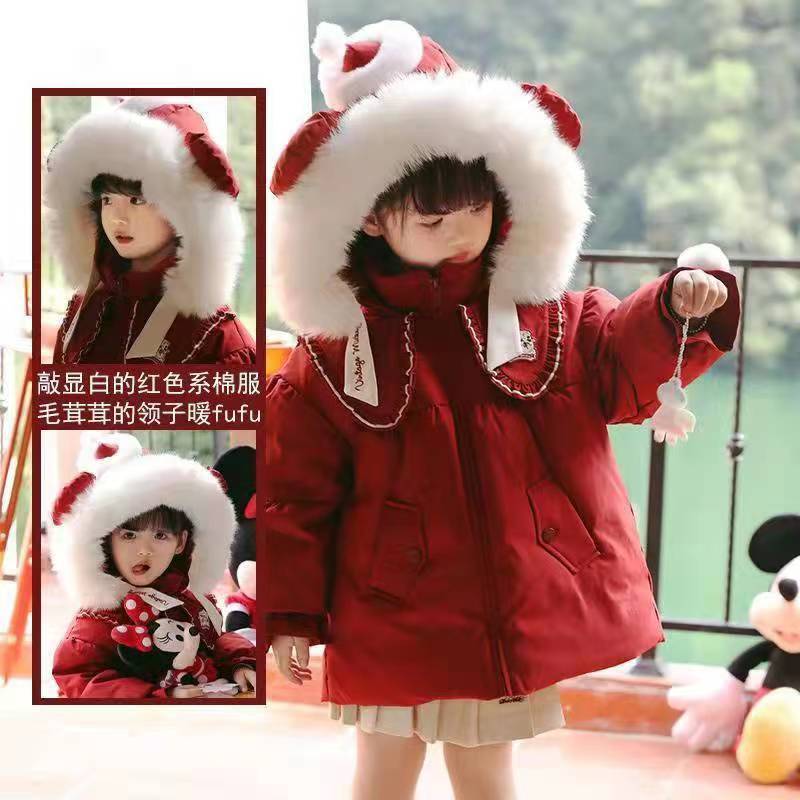 女童棉外套2023新款中小童棉衣加绒加厚洋气女宝宝拜年服棉袄