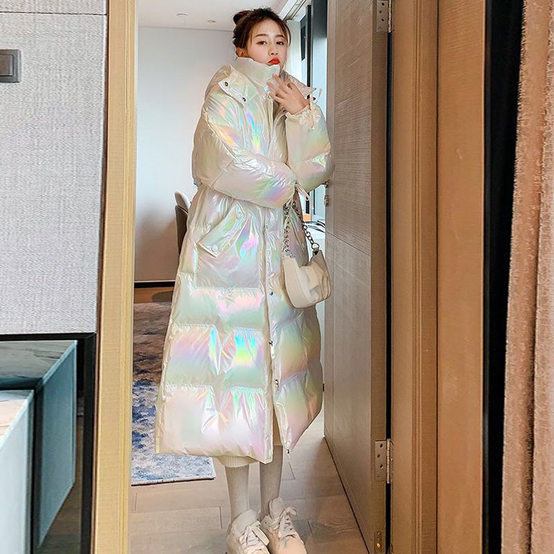 波司澄羽绒服棉衣女新款免洗亮面过膝长款大码炫彩抽身棉服幻彩加