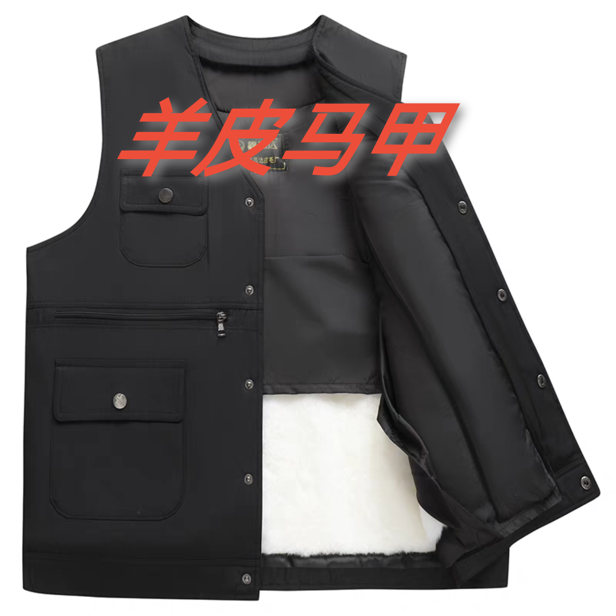 秋冬保暖皮毛一体羊毛马甲导演六兜保暖坎肩