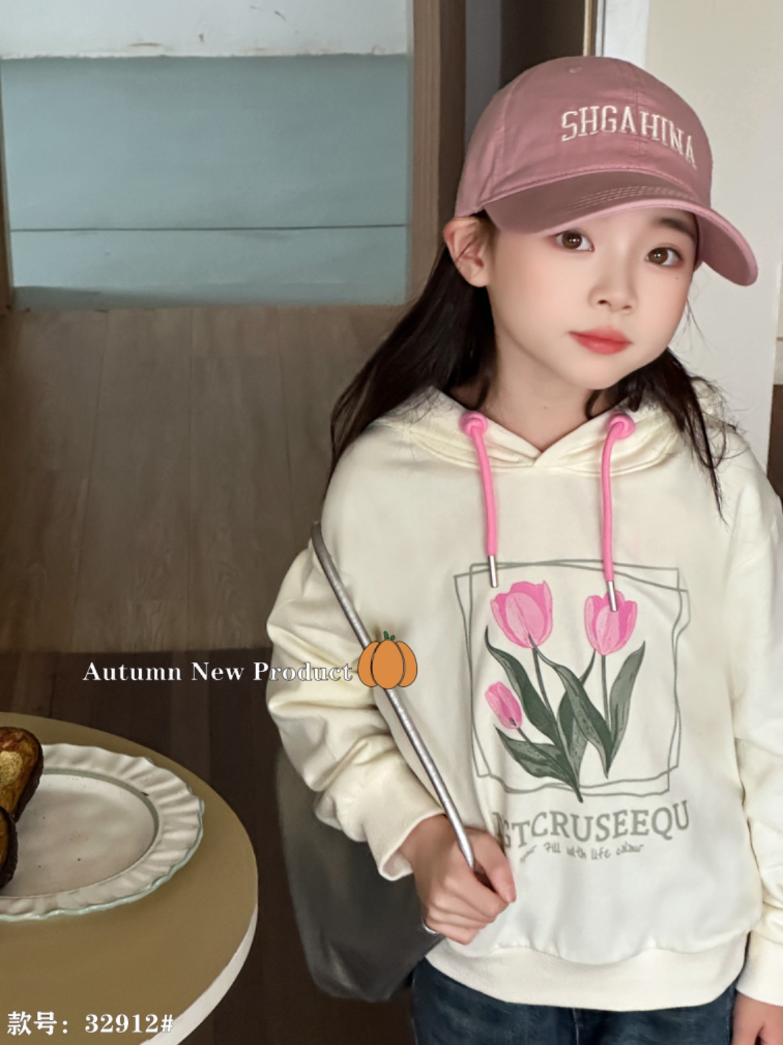 南2912儿童秋季新款郁金香印花连帽卫衣