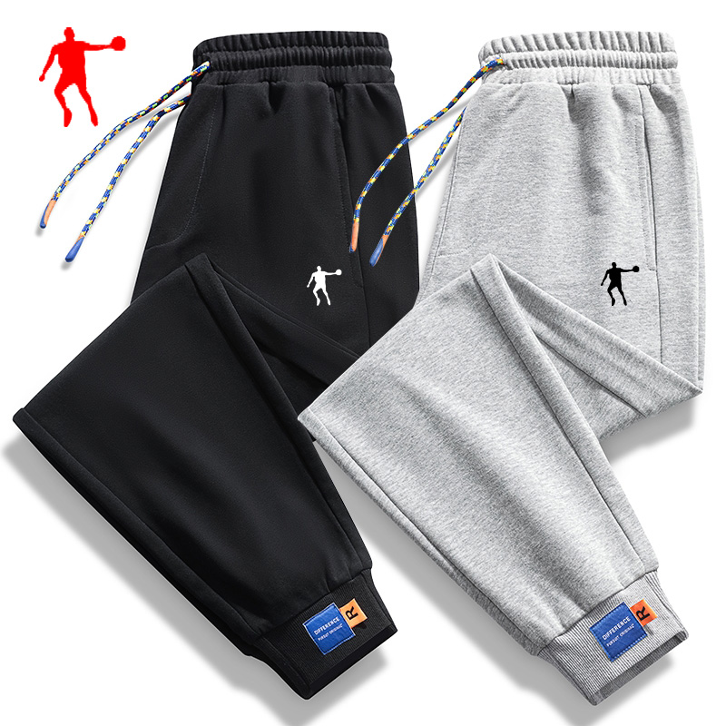 乔丹中国专卖运动卫裤男2023秋冬季加绒百搭休闲束脚宽松大码长裤