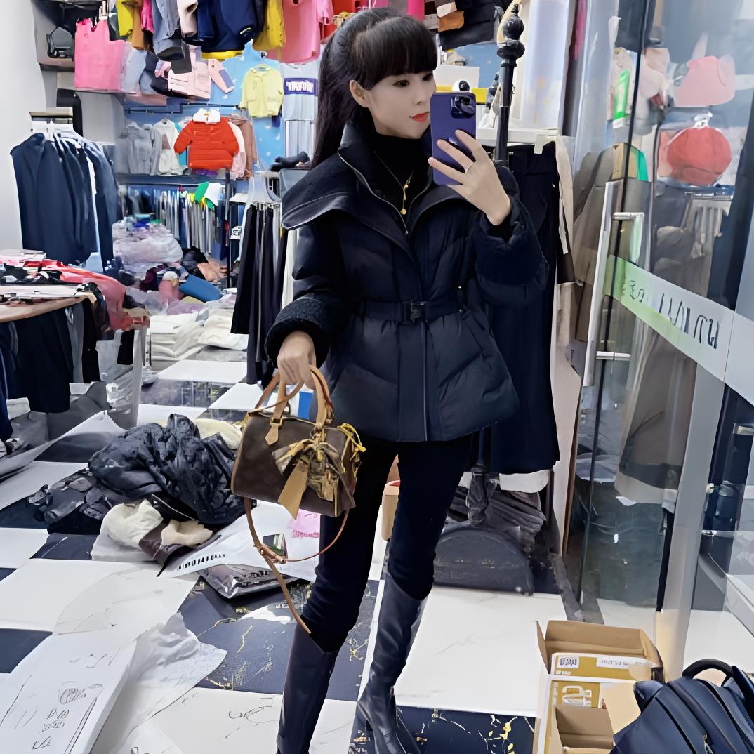 韩版翻领系带收腰羽绒服2180