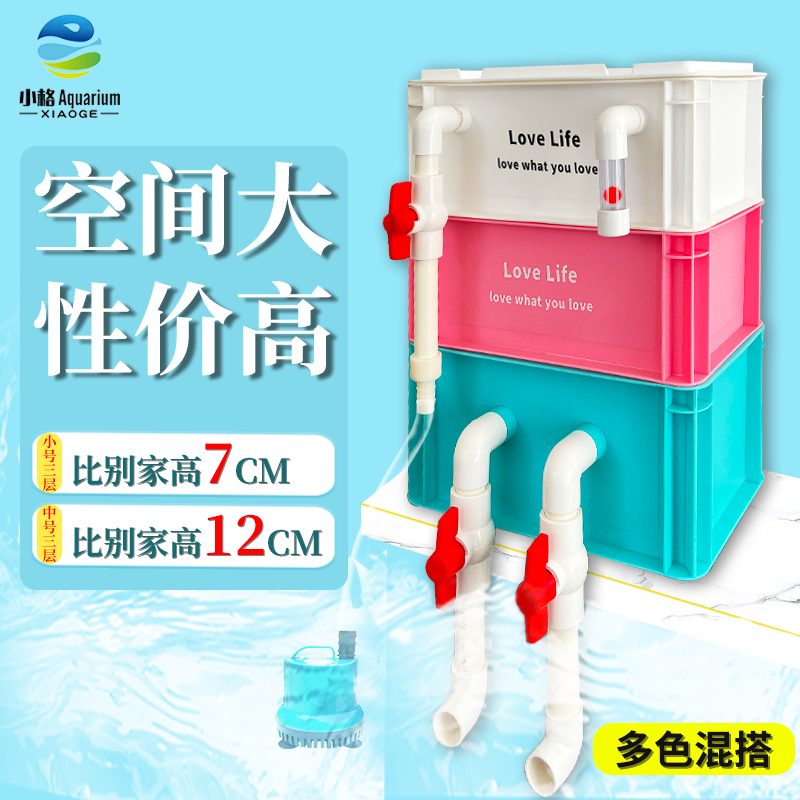 小格尤品周转箱过滤箱鱼缸鱼池水循环系统黑白绿粉工业风养宠装备