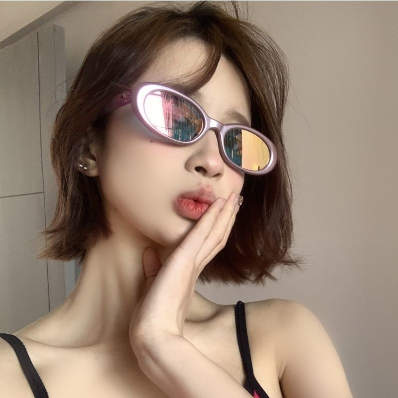窄框粉水银y2k辣妹ins网红墨镜小脸高级感复古防紫外线太阳眼镜