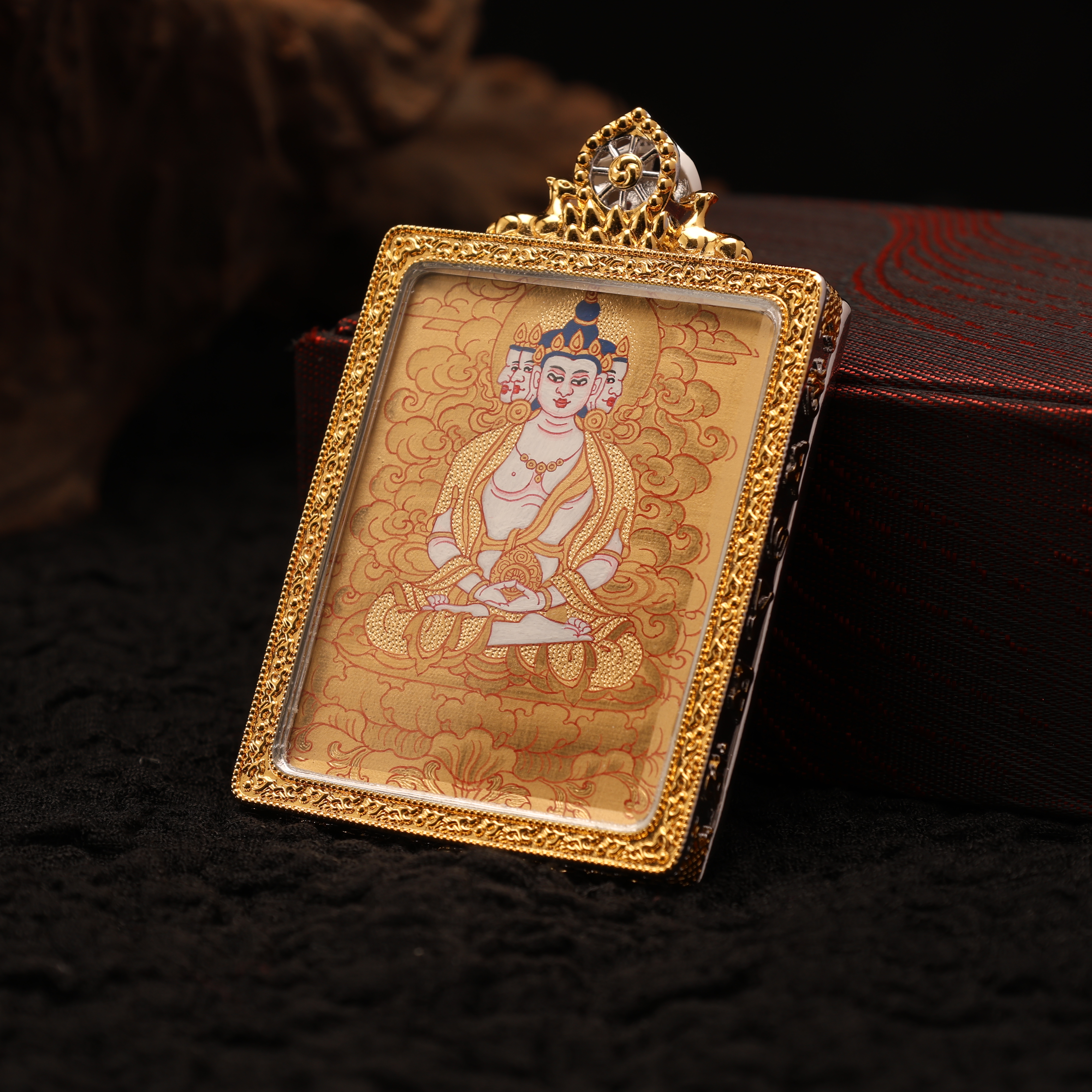 全黄大日如来 手绘24 唐卡双面卡次仁老师监制