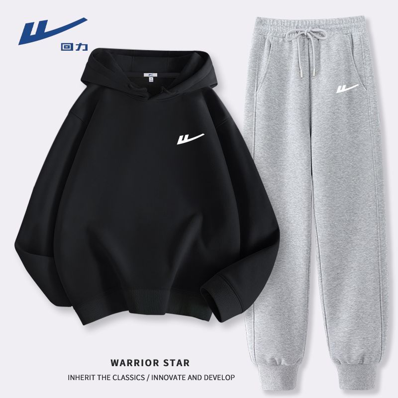 回力春季穿搭一整套女2025新款百搭休闲宽松显瘦连帽卫衣卫裤套装