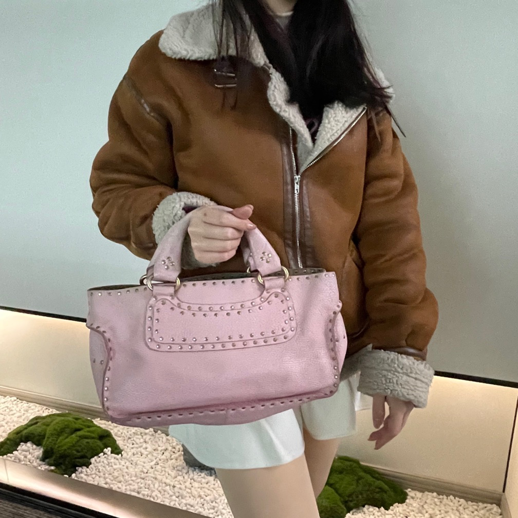 95新 Celine/思琳 樱花粉金托特包/手提/33
