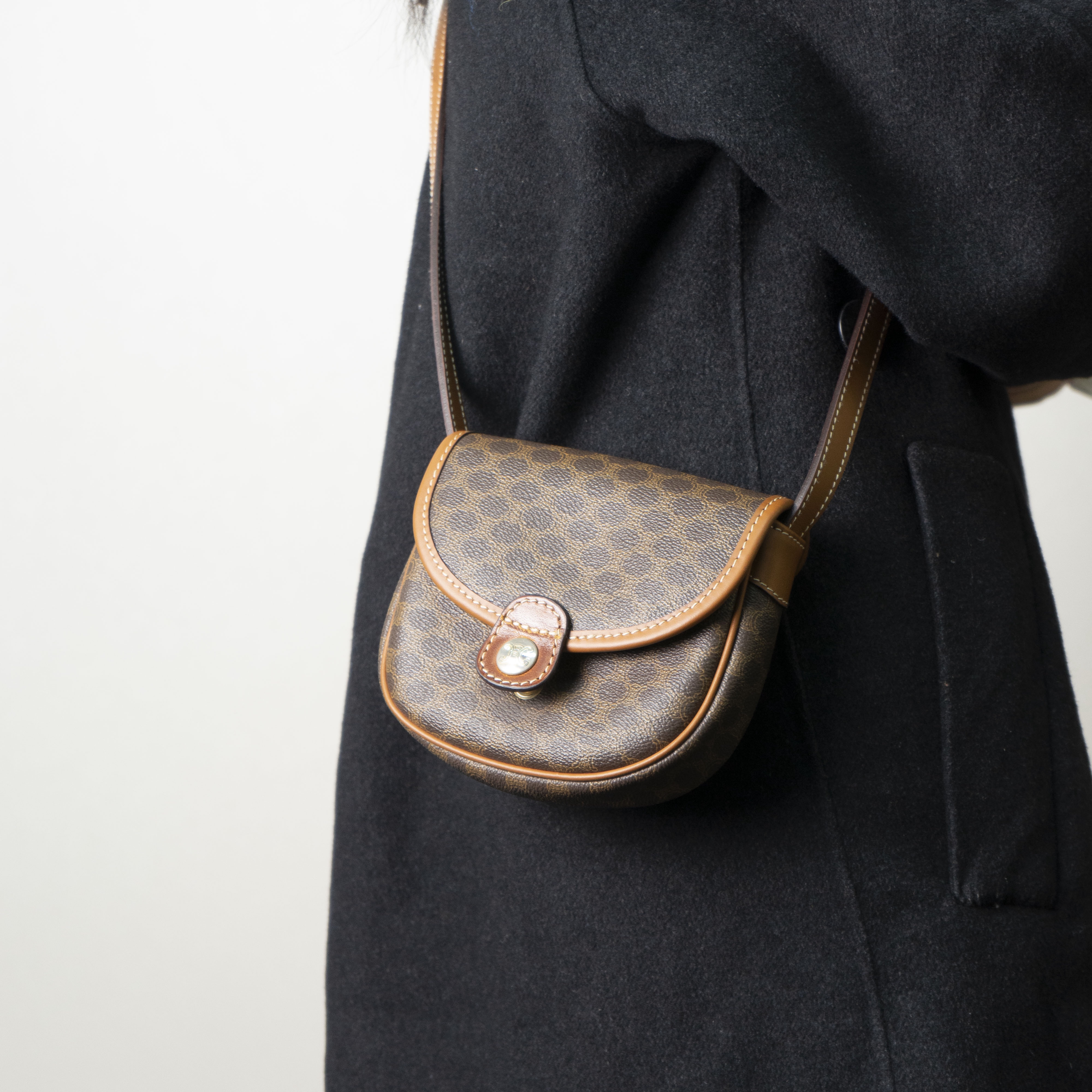 95新 Celine/思琳 老花mini马鞍包J/翻盖款/15