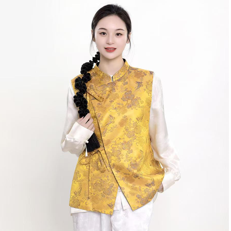 盛唐牡丹花香引蝶真丝宋锦马甲（不支持七天无理由）