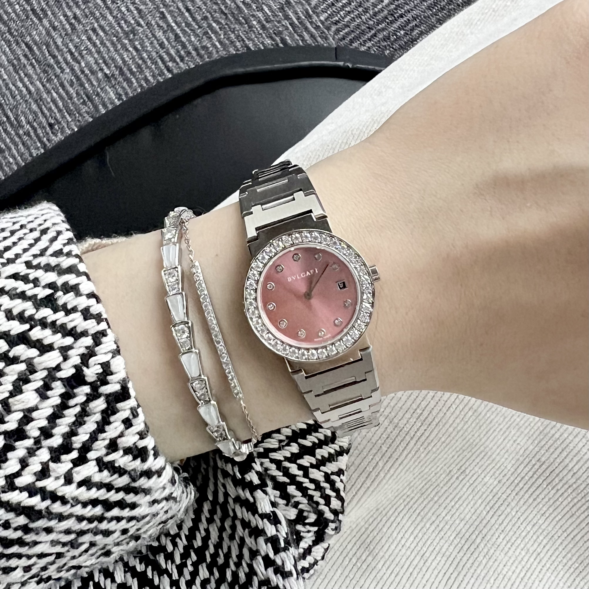 95新 BVLGARI/宝格丽 原钢带/石英表/后钻/表径26/BG022