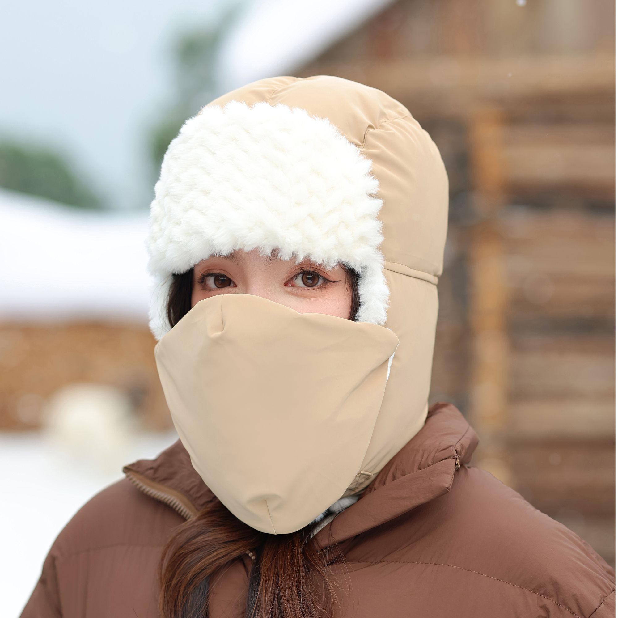 加厚保暖雷锋帽子女士秋冬天口罩围脖一体帽户外东北护目镜滑雪帽