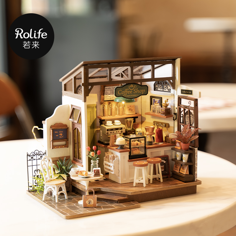 rolife/若来咖啡店diy小屋手工拼装小房子模型微缩场景积木玩具屋