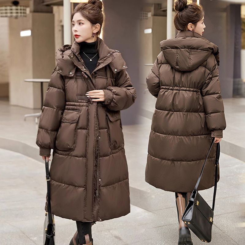 波司澄羽绒美拉德羽绒服女2023冬季新款牛角扣过膝长款宽松加厚白