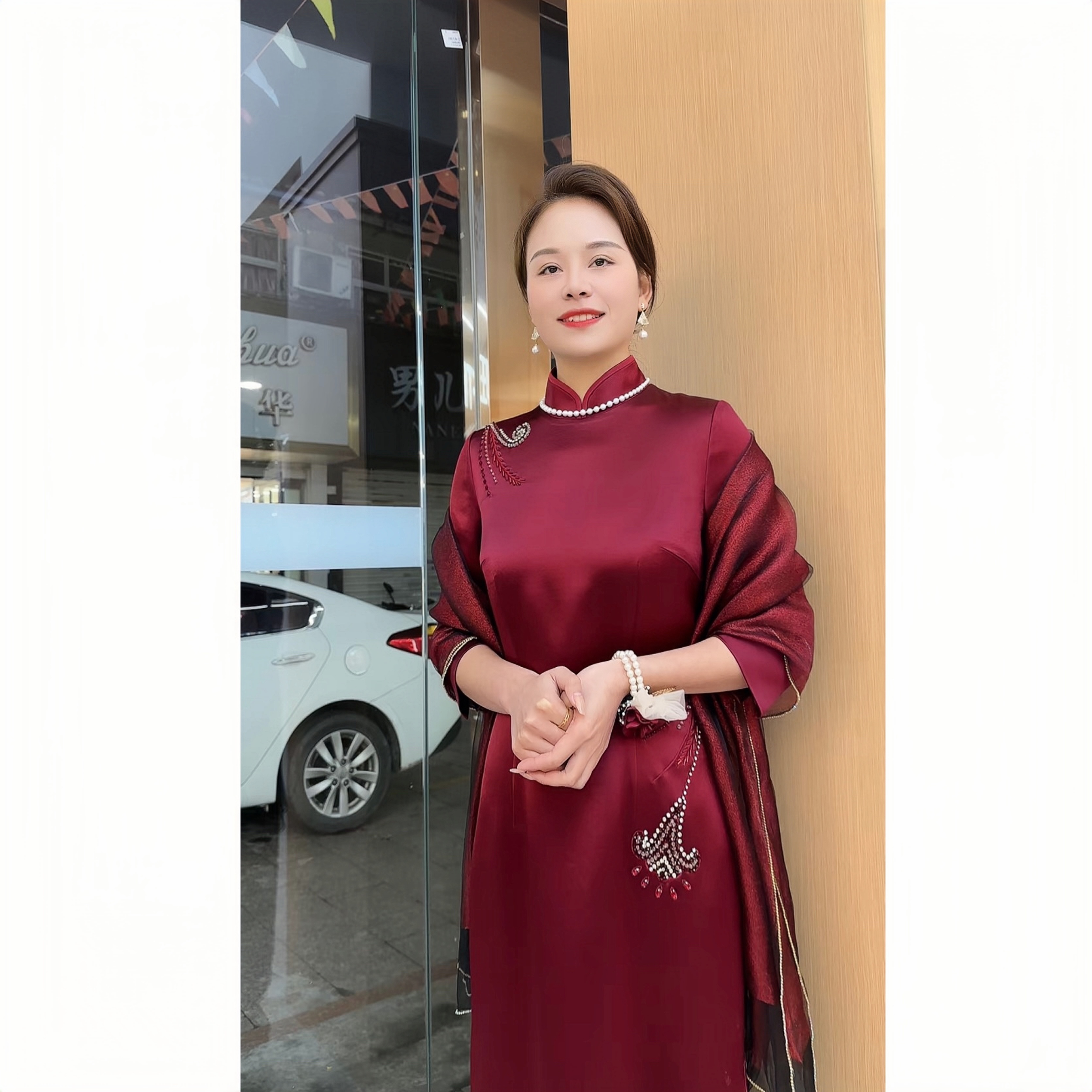 1213-喜妈妈喜婆婆高定气质显瘦轻奢优雅重工流光风婚礼旗袍礼服