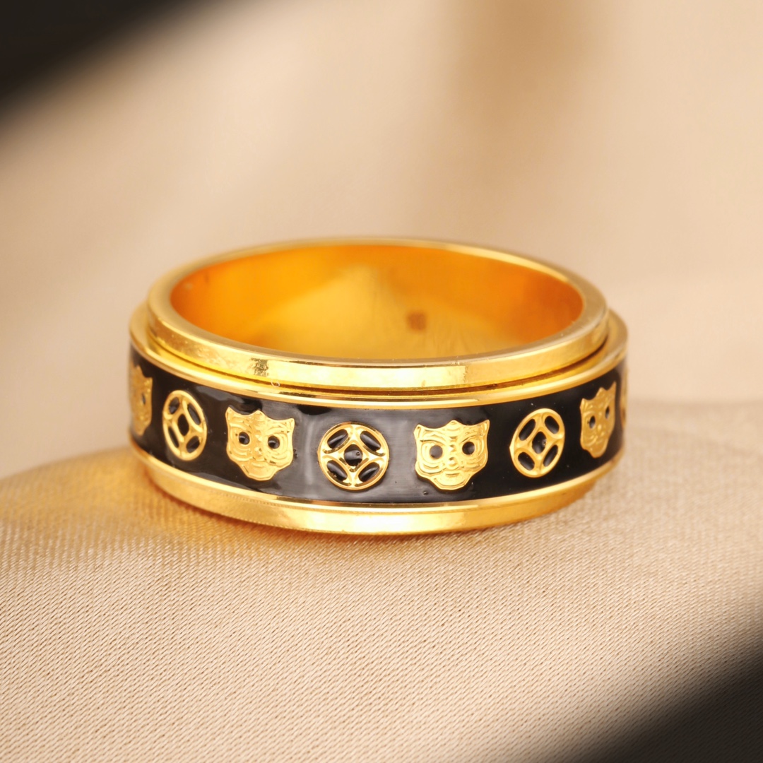 13.21克足金999.9/18号圈口铜钱款戒指时来运转可旋转珐琅彩工艺