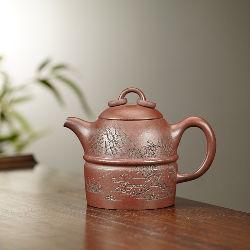 KT208李进开景舟紫泥双圈秦权紫砂壶