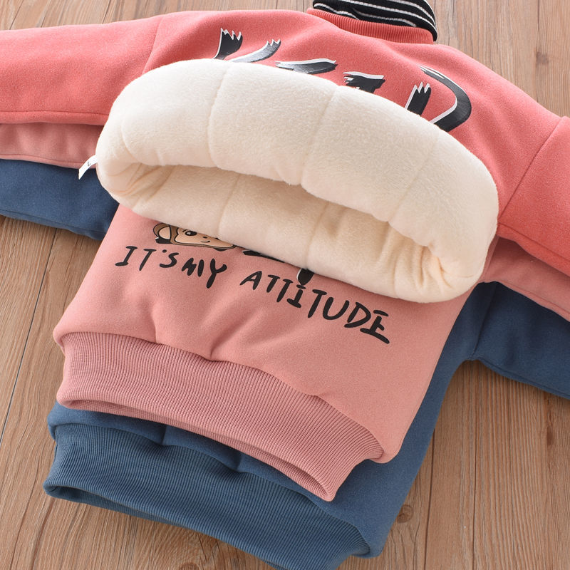 保暖通用百搭冬季儿童加绒加厚棉袄男童女童加绒卫衣冬款三层夹棉