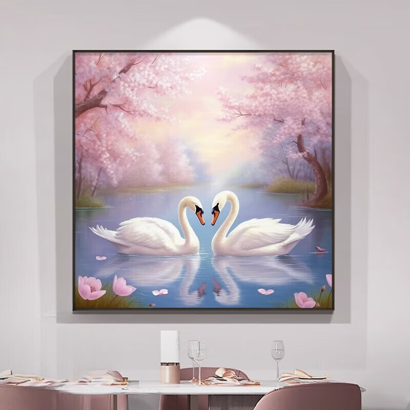【浪漫天鹅湖】手绘油画温馨挂画相爱相依玄关装饰画卧室床头壁画