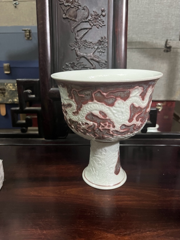 青花龙纹高足杯复古陶瓷功夫茶具个人专用