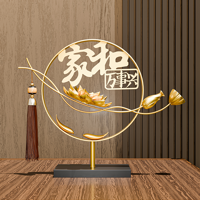 贝汉美莲花新中式摆件客厅酒柜电视柜高档工艺品礼物乔迁新居礼品