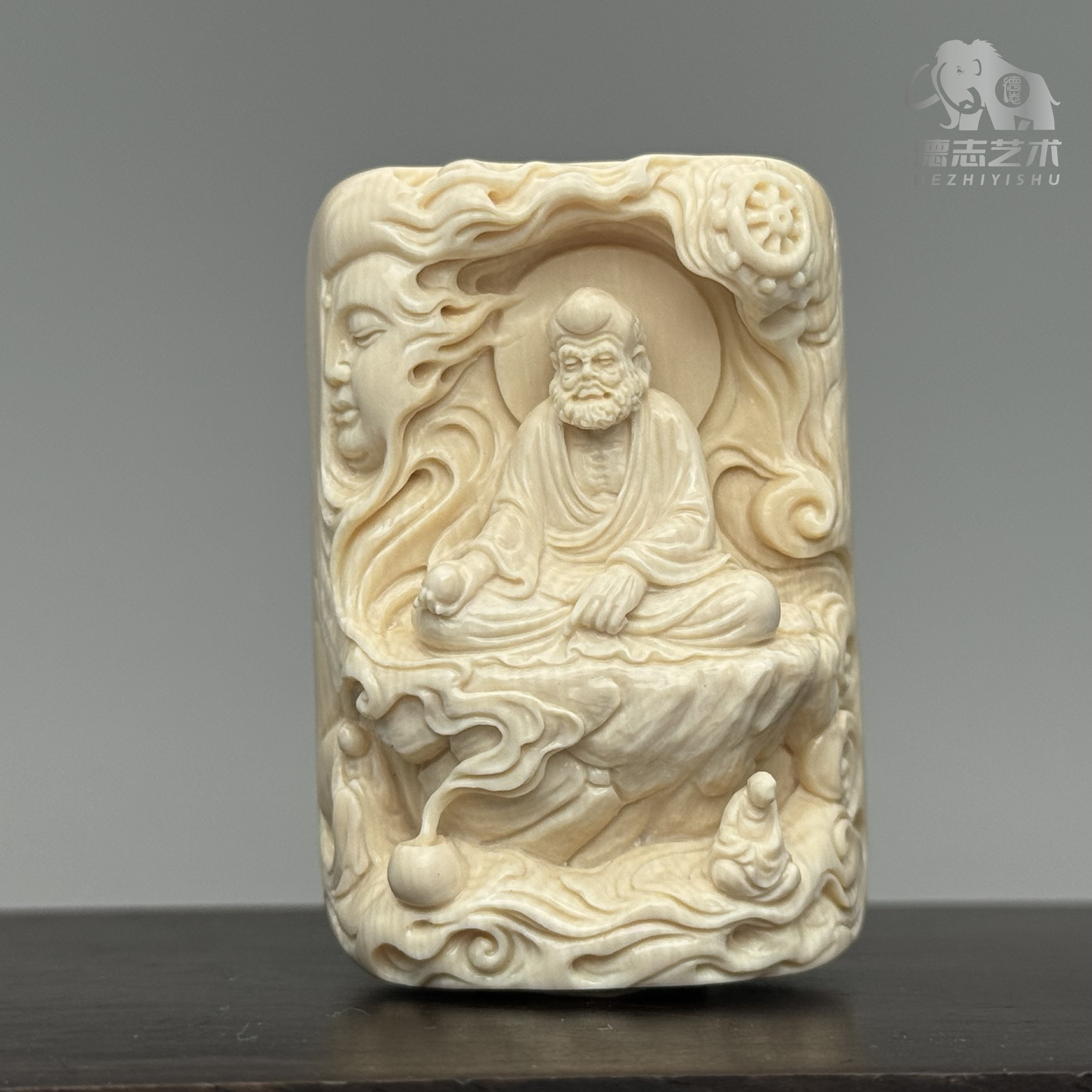 DEZHI/德志【达摩】立体浮雕大师精工雕刻收藏品猛犸牙吊坠DZ162