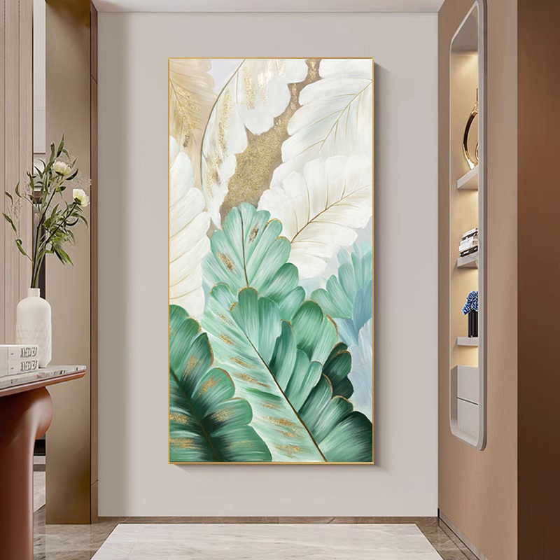 《金枝玉叶》纯手绘现代简约入户玄关装饰画油画过道走廊轻奢壁画