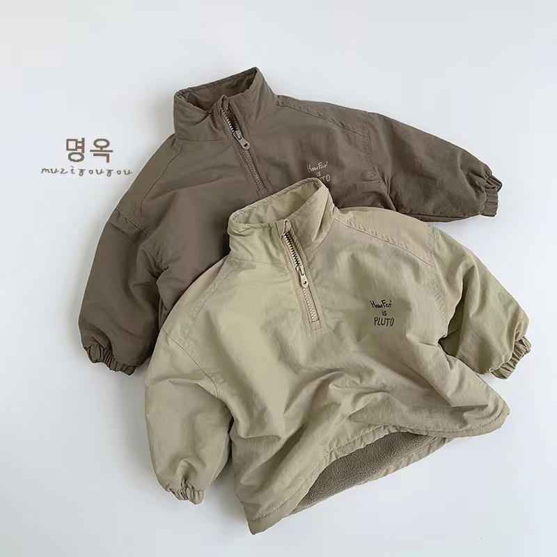 2025冬季新品韩版男女童轻薄加绒韩版森系保暖立领卫衣my88167