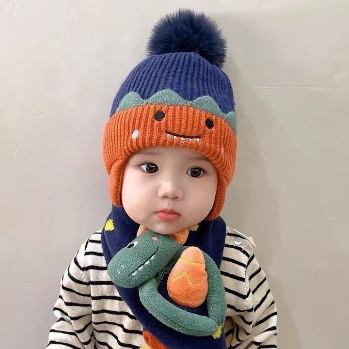 儿童冬天帽子可爱婴儿毛线帽子围巾套装保暖男女童套头帽宝宝帽子