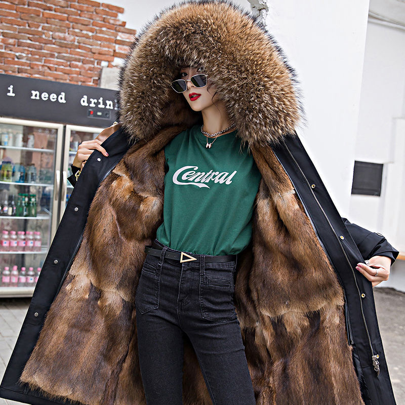 加厚皮草可拆卸貂皮大衣外套过膝大衣大毛领冬季冬装风衣派克服