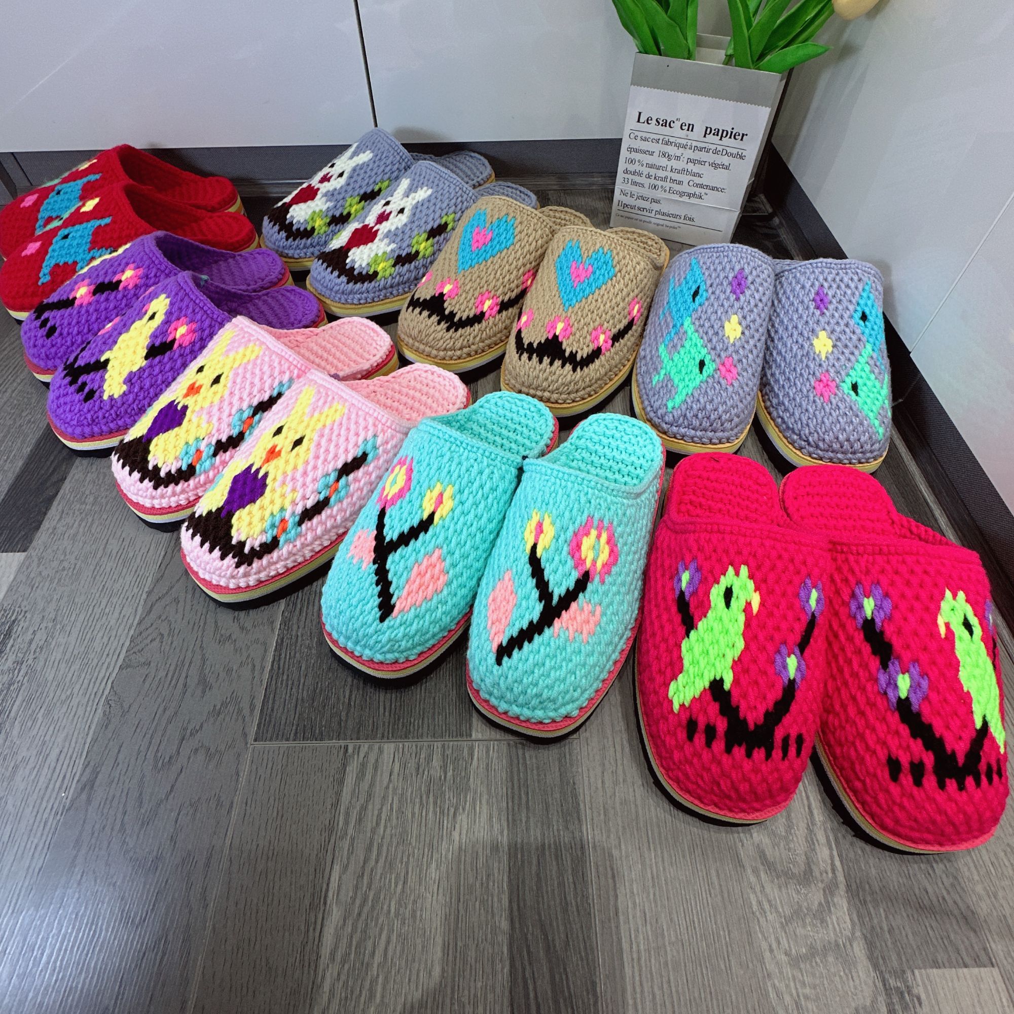 新手工钩编织男女毛线拖鞋中式拖鞋婚嫁家居防滑耐磨毛线拖鞋成品