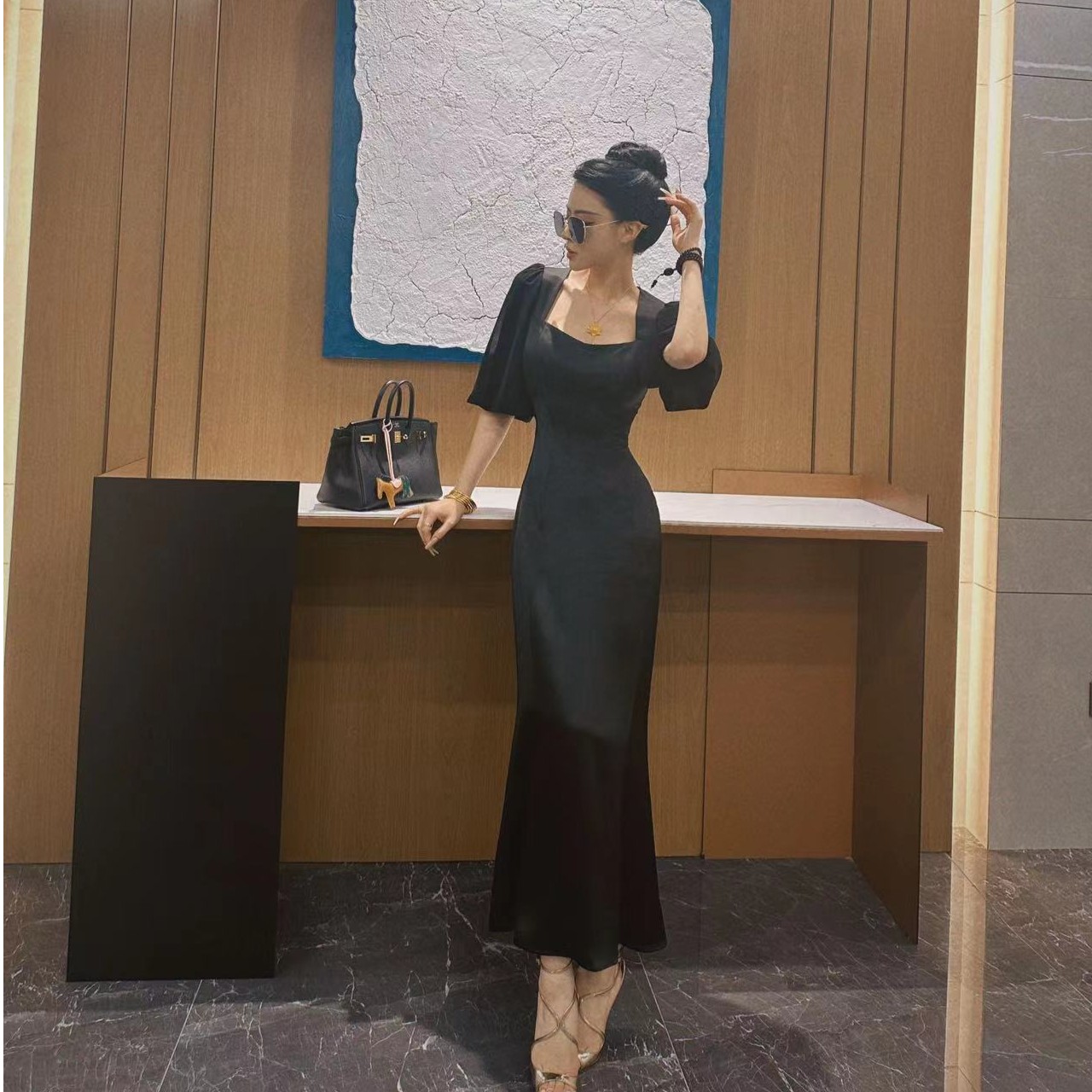 ANDREA骆杨倾城原创   赫本雅致极简风醋酸收腰显瘦气质款连衣裙