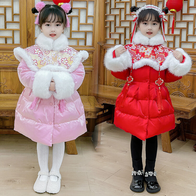 女童棉衣宝宝冬装新中长款拜年服洋气中国风汉服古装加绒儿童加厚