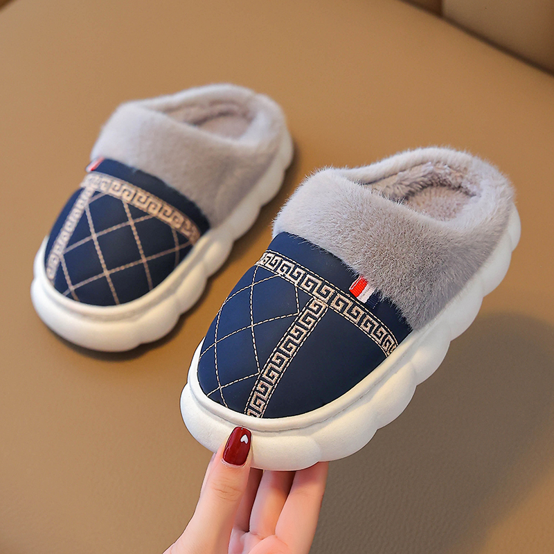 亲子儿童拖鞋冬季卡通保暖加绒加厚pu皮防水防滑男女宝宝棉鞋