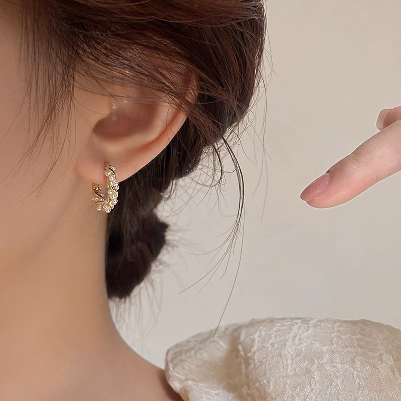 铜合金耳饰  韩芸汐 A-16 轻奢高级感编织小粒珠珠千里江陵一日还