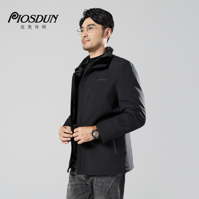高档休闲尼克服男士貂毛内胆  皮毛一体整貂派克服外套冬季厚大衣